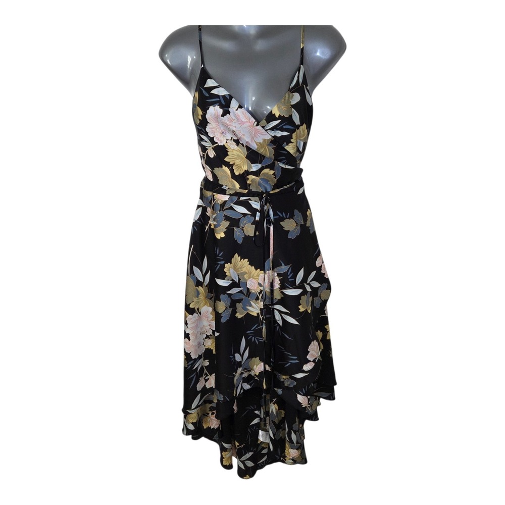 Baltic Born Steffi Tulip Wrap Dress L Black Floral Hi Low Midi Boho Wedding NWT